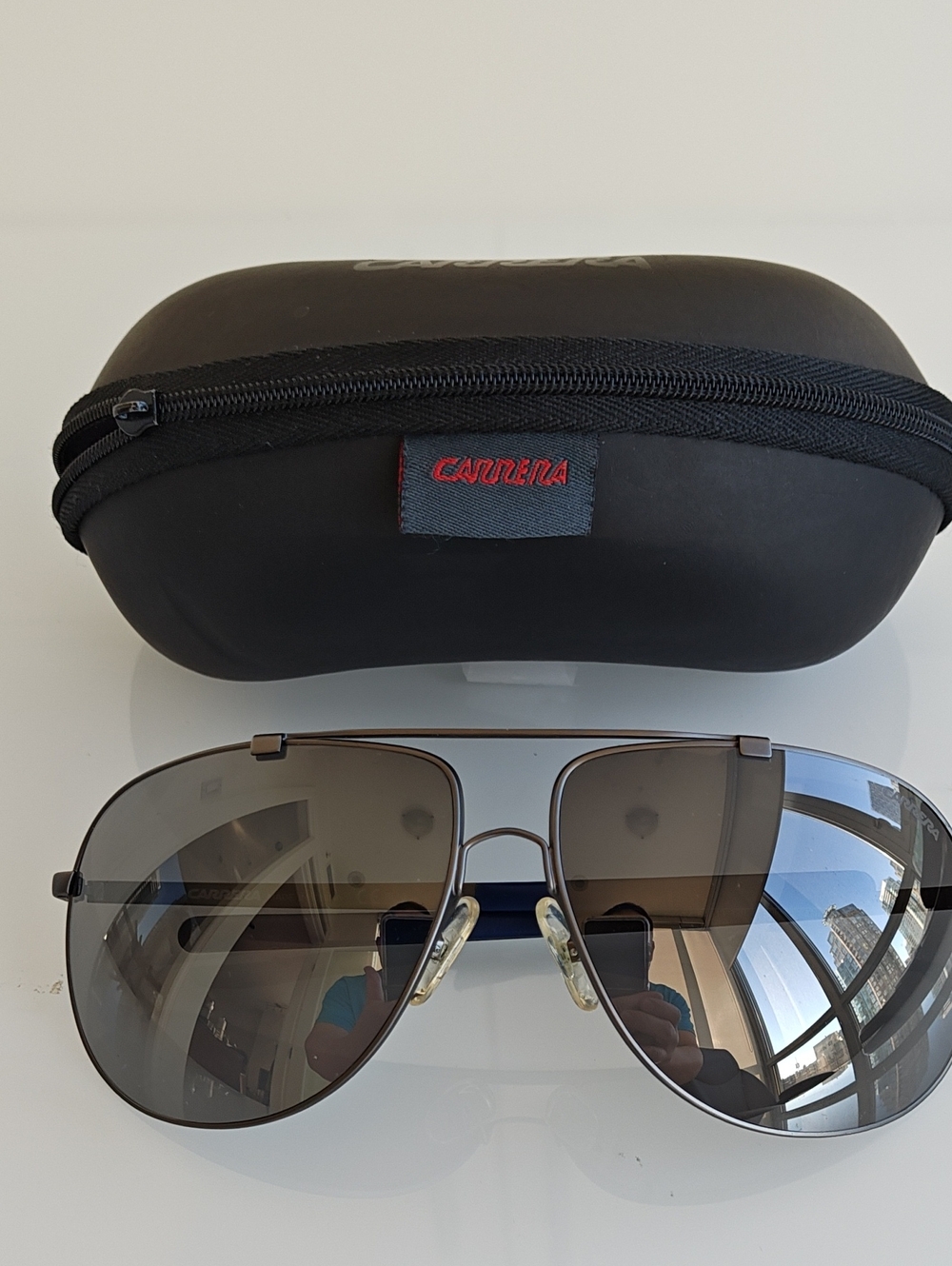 Carrera Men’s Black and Silver Aviator Polarized Sunglasses
